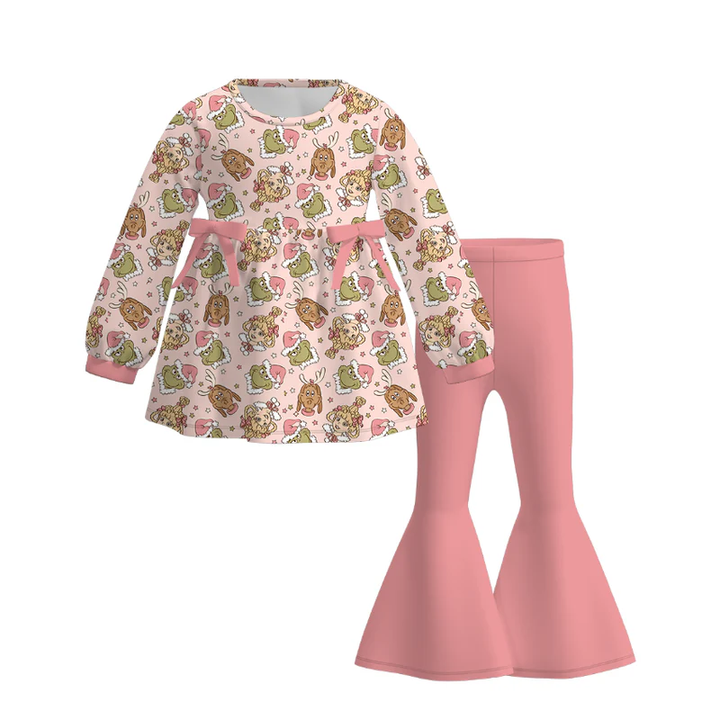 Custom moq 5 each style eta 6-7weeks Christmas baby girl short sleeve pant sets and long sleeve pants sets and dress and adult set