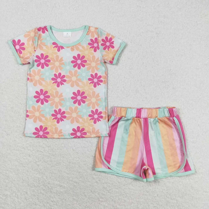 RTS baby girls clothes summer floral Short Sleeve Shorts sets