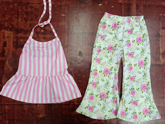 Custom moq 3 eta 6-7weeks baby girl clothes floral suspender trousers suit