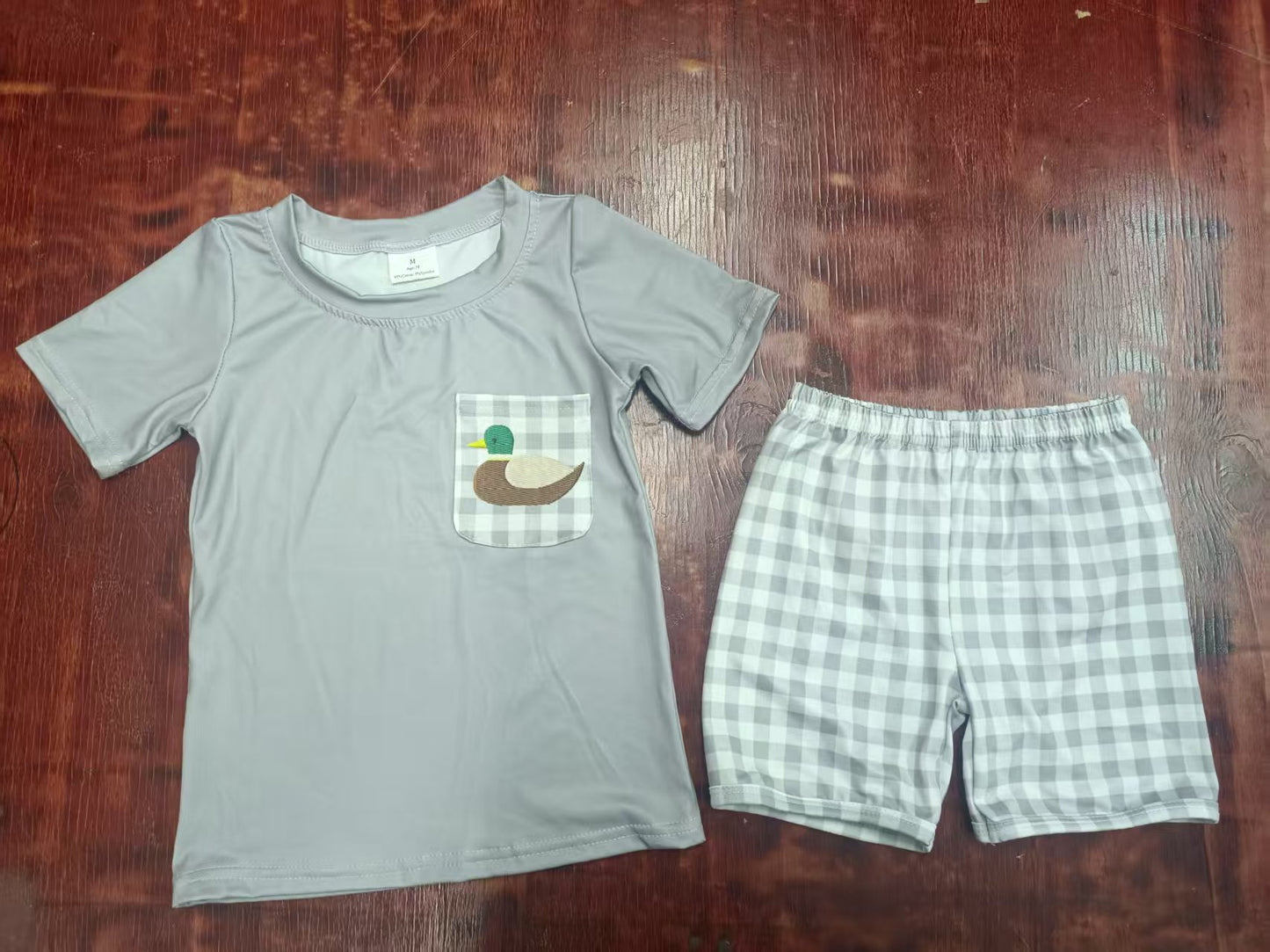 Custom moq 3 eta 6-7weeks baby boys clothes duck gray short Sleeve shorts sets