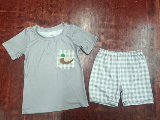 Custom moq 3 eta 6-7weeks baby boys clothes duck gray short Sleeve shorts sets