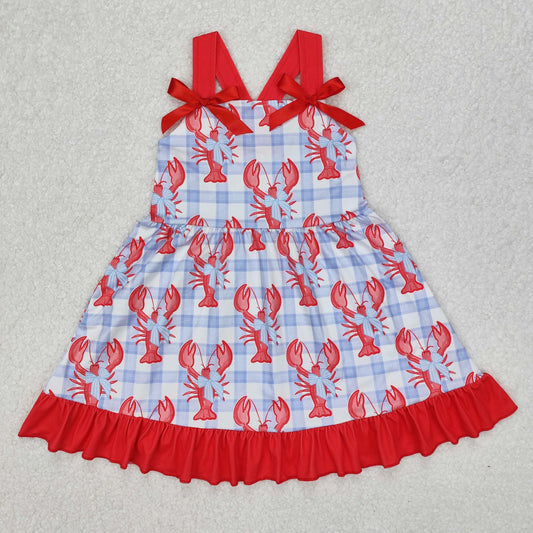 RTS NO MOQ ETA 5/7days Arrived GSD1968 Bow Pattern Crayfish Blue Plaid Red Lace Sleeveless Dress