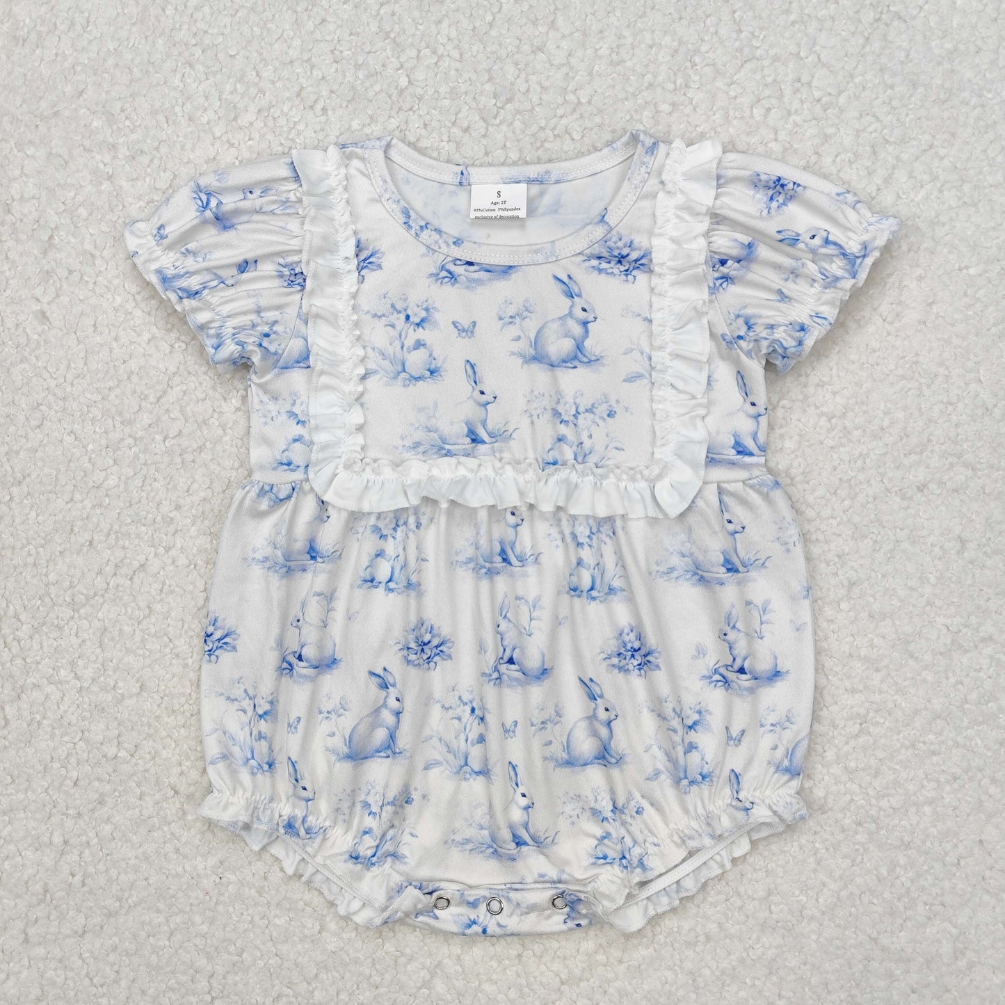 RTS NO MOQ ETA 5/7days arrived SR2143 Easter flower bunny lace short sleeve jumpsuit
