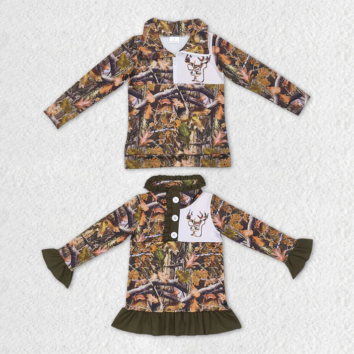 RTS NO MOQ Baby kid Camouflage deer pullover long sleeve top