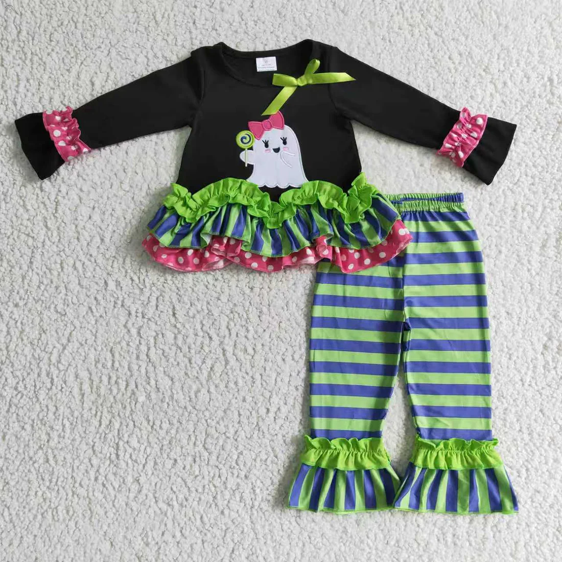 RTS NO MOQ Sibling Baby girls clothes embroidery halloween long-sleeved trousers suit & rompers