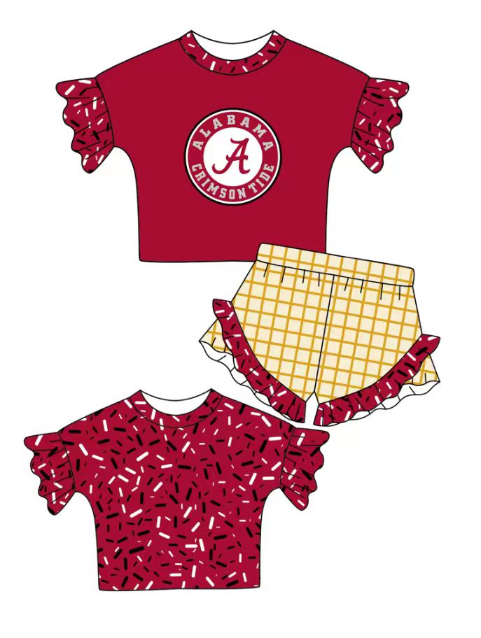 Custom moq 5 mix size milk silk summer teams baby girl clothes dark red short sleeve shorts sets