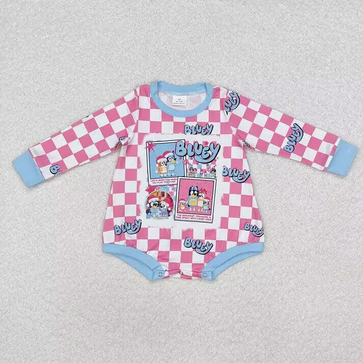 RTS NO MOQ Christmas Puppy Pink Plaid Membrella & Long Sleeve Top
