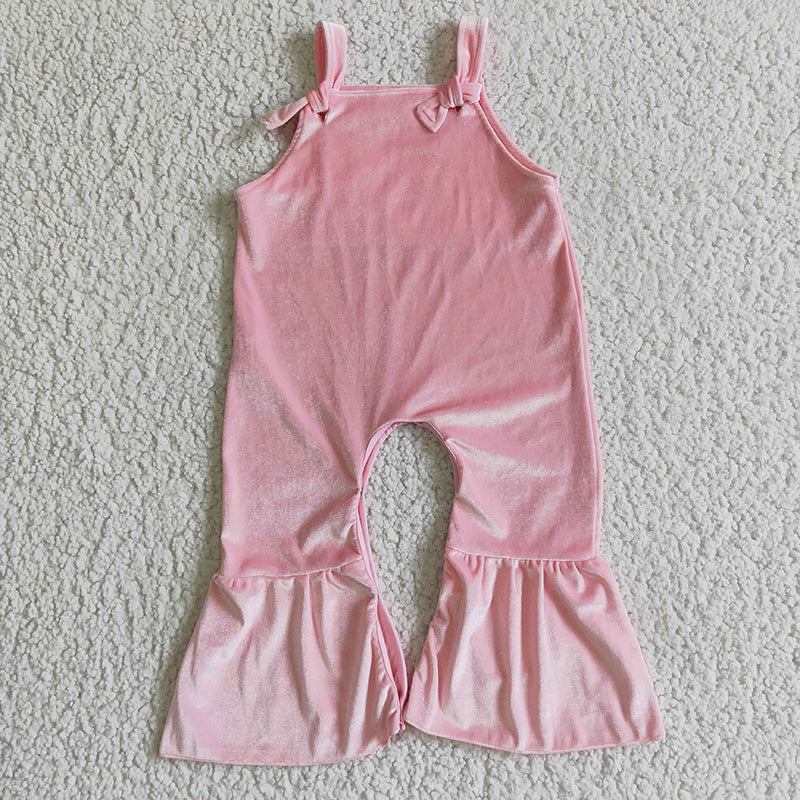 RTS NO MOQ Solid color corduroy lace hem suspender jumpsuit