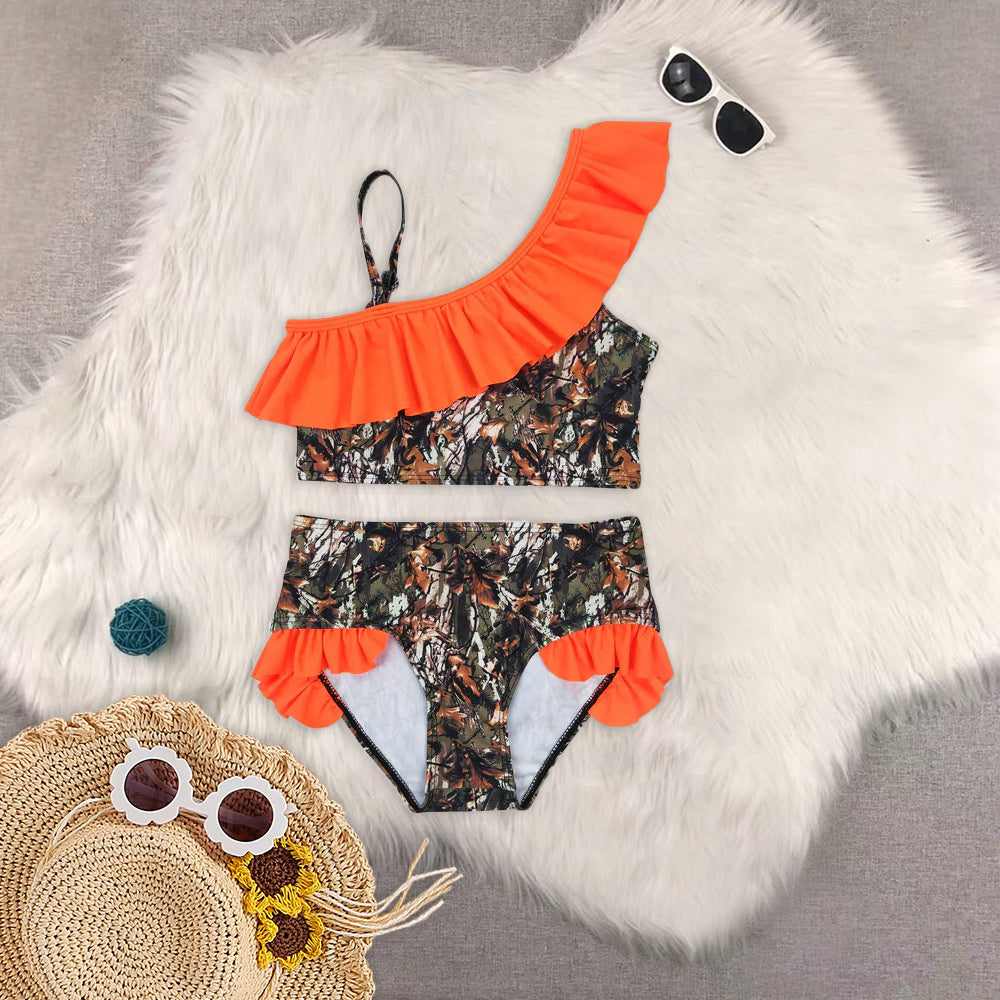 RTS NO MOQ baby girl clothes camouflage Short Skirt Set & Swimsuit