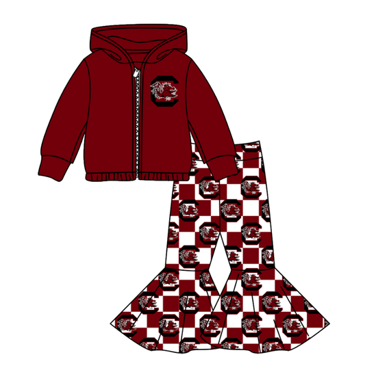 Custom moq 5 mix size milk silk summer teams baby girl clothes dark red hooded long sleeve pants sets-25.11.3