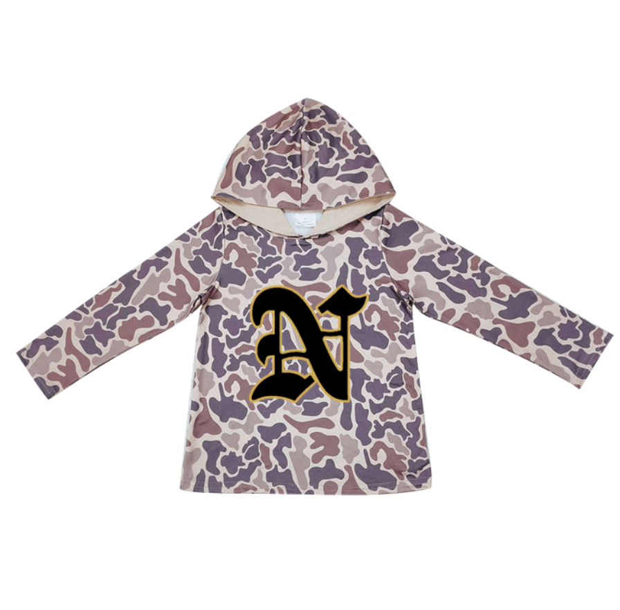 Custom moq 5 mix size milk silk summer team baby girls and boys clothes camouflage hooded long sleeve top-25.10.22