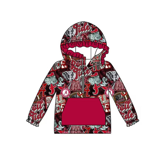 Custom moq 3 eta 6-7weeks Red Elephant Letters Hooded Zipper Pullover Girls Top