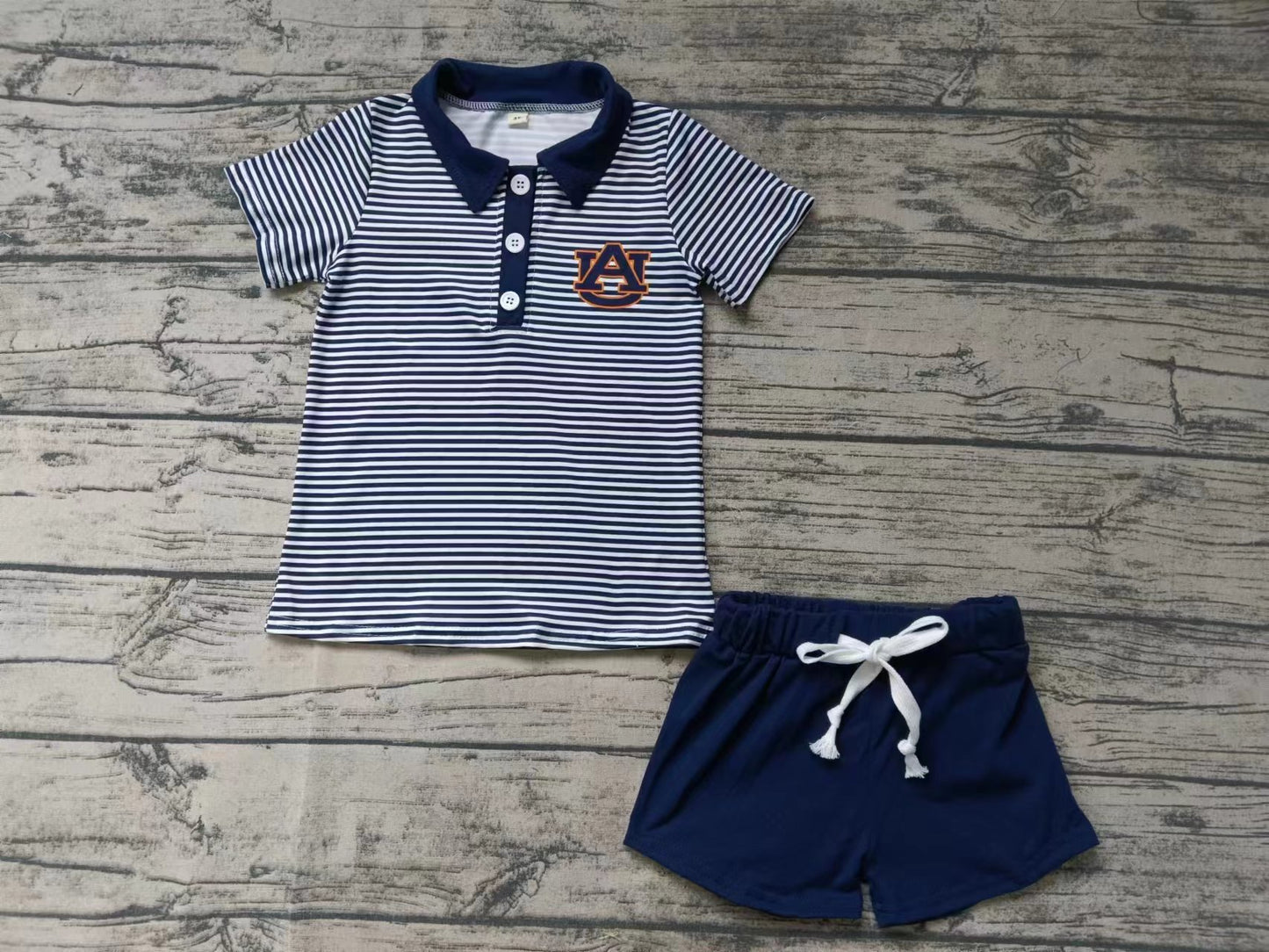 custom moq 5 eta 4-6weeks summer baby boys clothes team  navy blue short sleeve shorts set