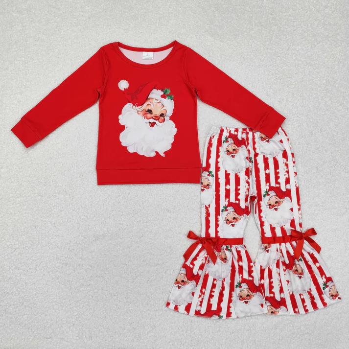 RTS NO MOQ Sibling baby girl clothes Christmas bow long sleeve pants Sets