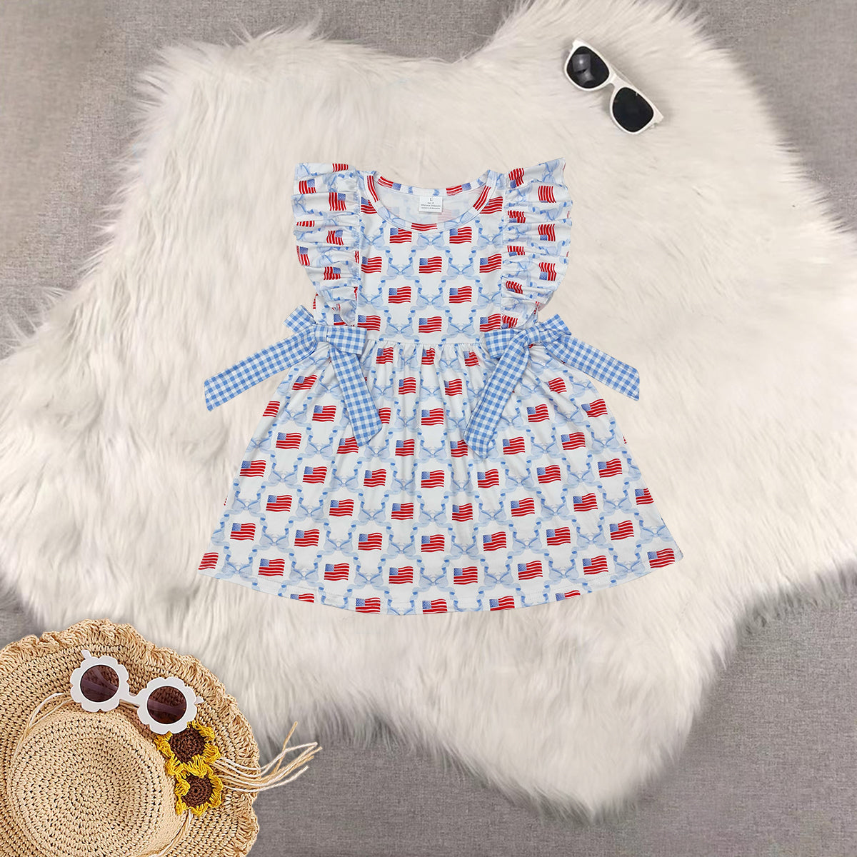 RTS baby girls clothes 4th of july short Sleeve dress romper