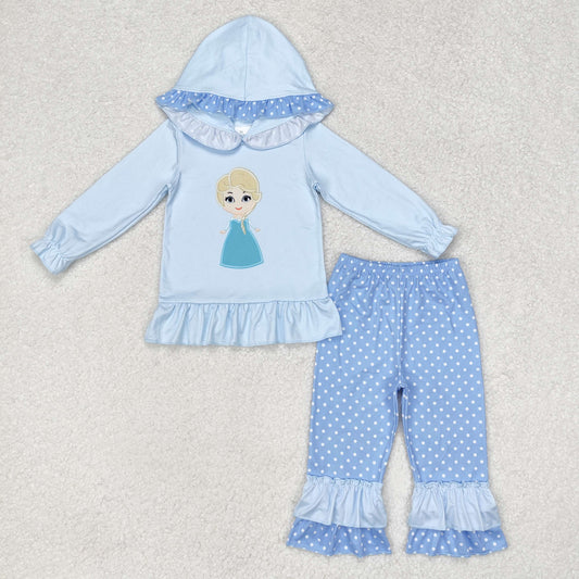 Cute Clothes  GLP1289 Baby Girls  Blue Hooded Top Ruffles Pants Clothes Sets