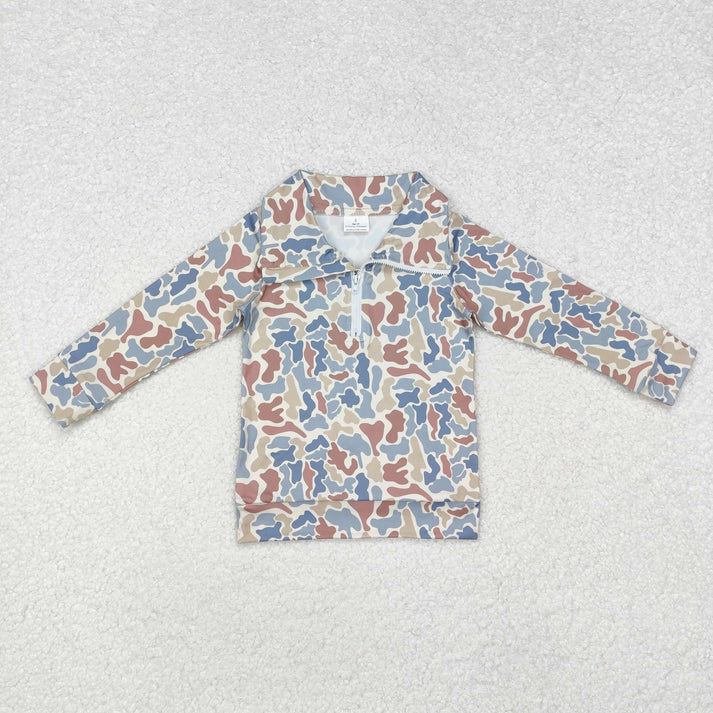 RTS NO MOQ Sibling baby boy clothes camouflage zipper long-sleeved tops