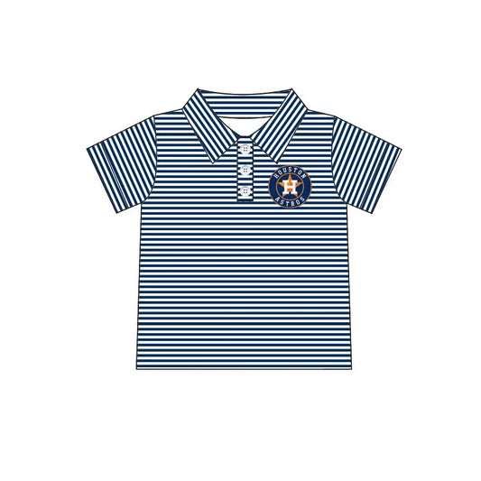 custom moq 5 tat about 4-6 weeks team baby Boys clothes navy blue striped Milk Silk short sleeve top