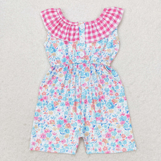 rts no moq SR1244 Floral rose red plaid lace sleeveless jumpsuit