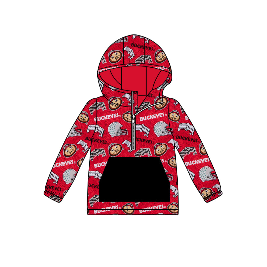 custom moq 5 tat about 6-8week  red sports  Long Sleeve Hood Zip-Up Hoodie