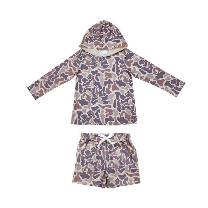 RTS NO MOQ Sibling baby boy clothes camouflage hooded long sleeved sets