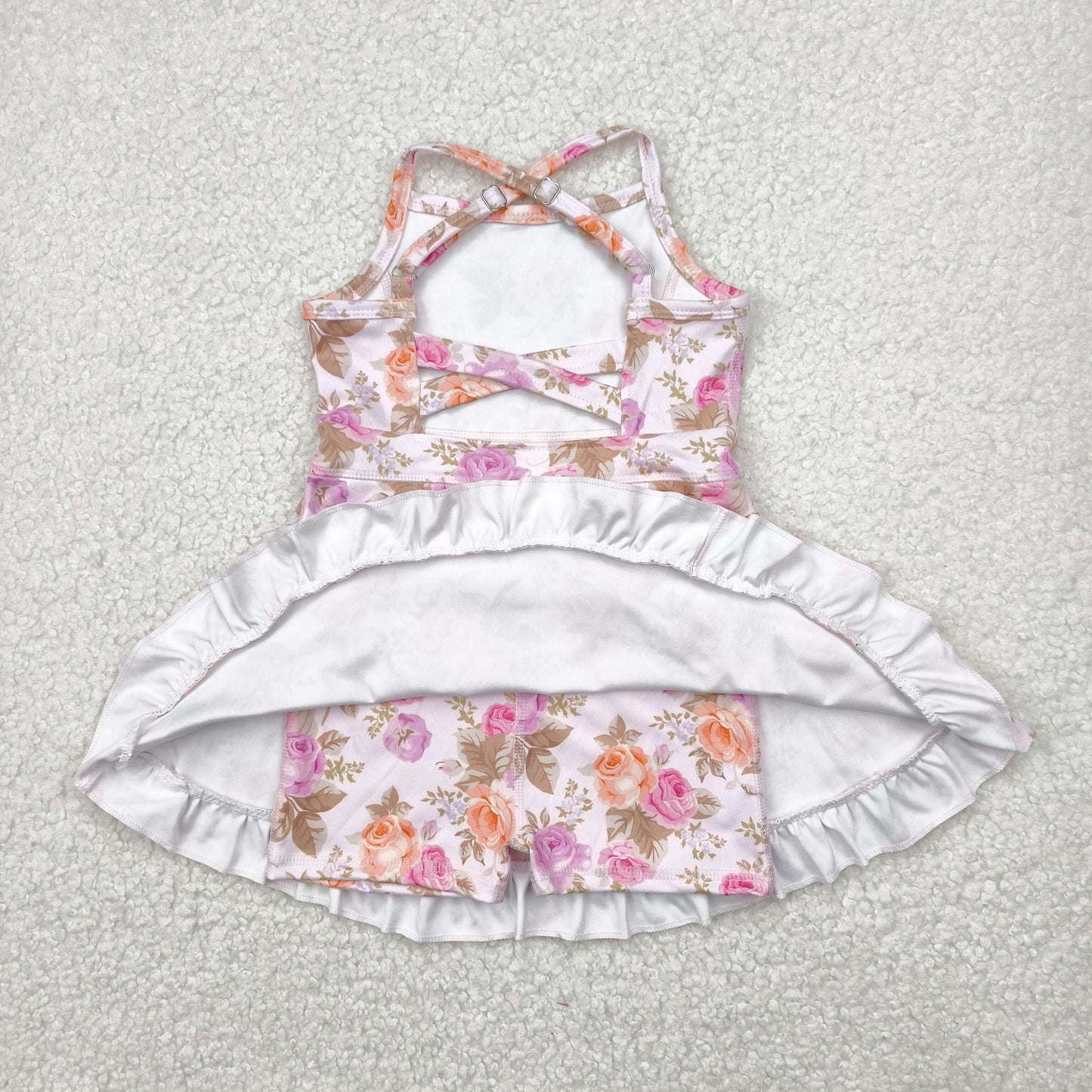 RTS NO MOQ GSD2280 Pink orange flower leaf pink yoga sleeveless dress