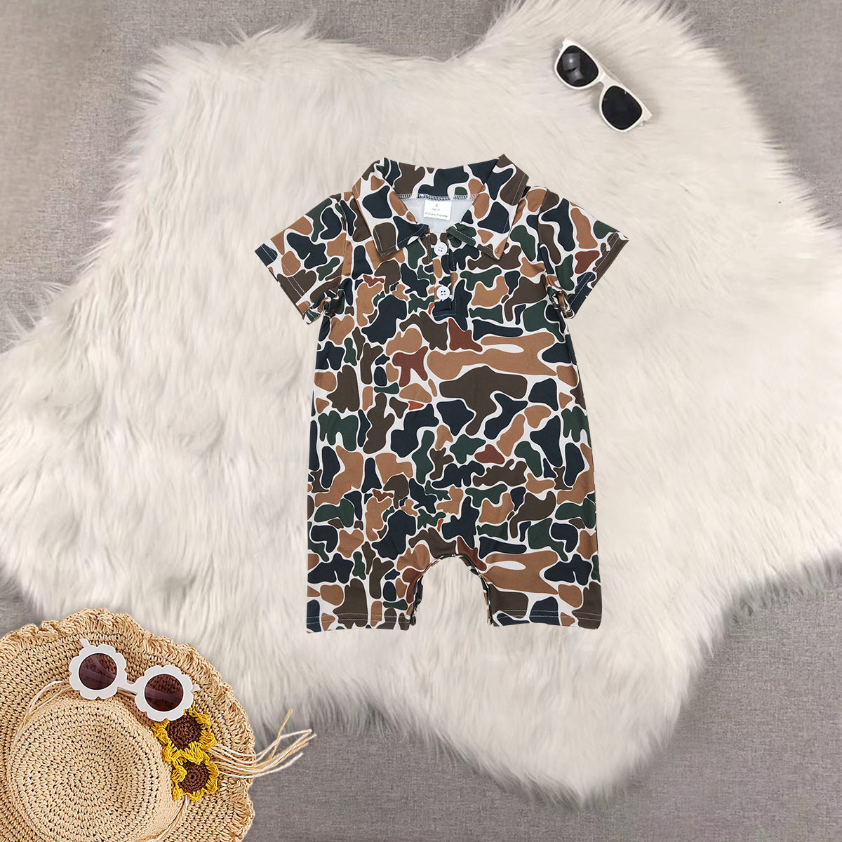 RTS NO MOQ Sibling Baby boy clothes camouflage Shorts Sleeve Romper Mixed Sizes