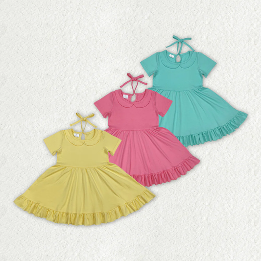 RTS baby girls clothes solid color short Sleeve dress