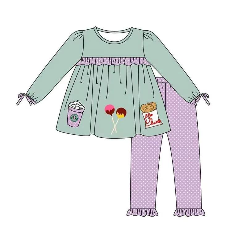 Custom moq 5 each style eta 6-7weeks baby girl clothes long sleeve pants sets 2 and romper 2-25.7.29