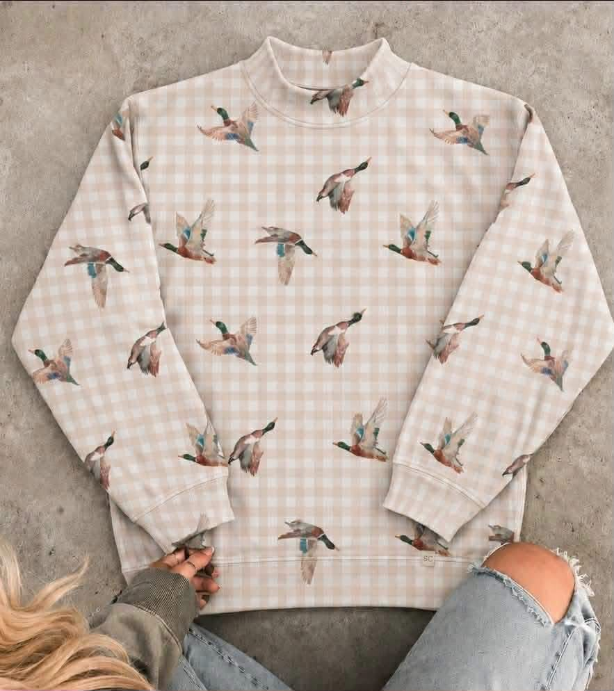 custom moq 5 mix size KLSH0101 Adult And Kids Duck Print Long Sleeve Fall Casual Pullover Top