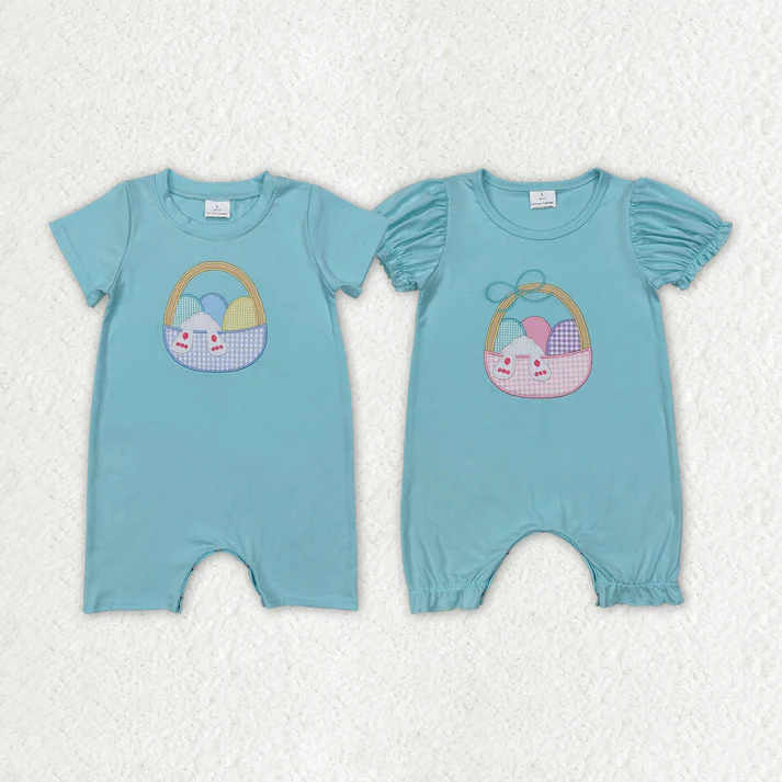 RTS baby girls clothes easter embroidery Short Sleeve rompers