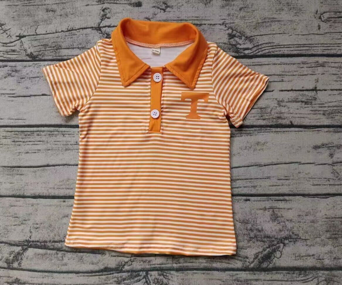 custom moq 3 tat about 4-6 weeks Orange striped stand collar button short sleeves
