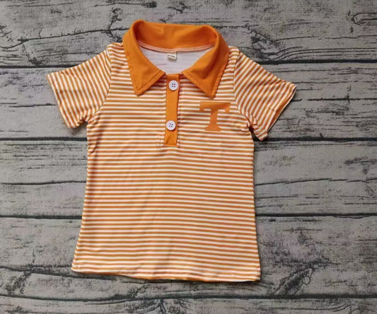 custom moq 3 tat about 4-6 weeks Orange striped stand collar button short sleeves