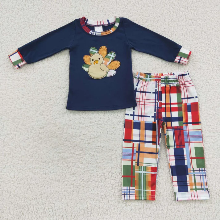RTS NO MOQ Sibling Baby girl boy clothes embroidery turkey long-sleeved trousers suit & rompers