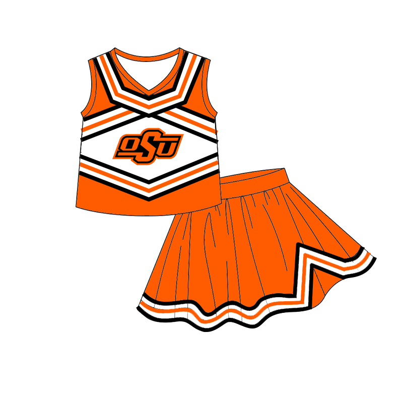 Custom moq 5 mix size milk silk eta 6-8weeks summer teams orange baby girls clothes team sleeveless skirts shorts sets-25.7.19