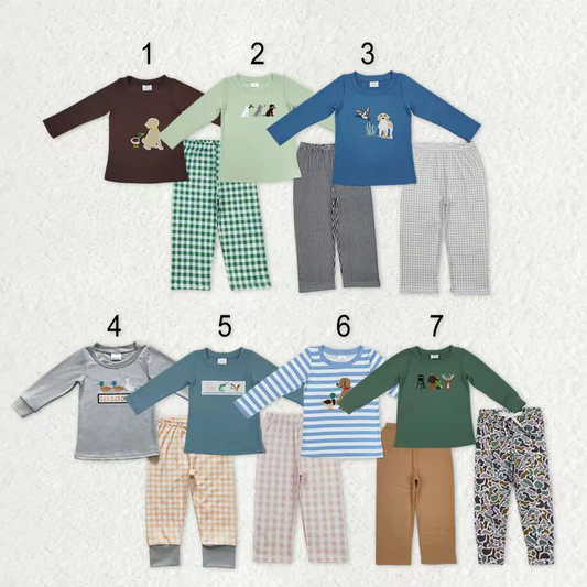 RTS NO MOQ Sibling baby boys clothes embroidery duck long sleeve pants Sets