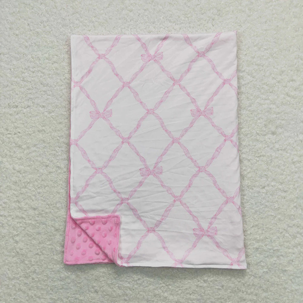 Best Sell RTS Baby Girls Pink Bows Minky Blankets Soft Plush Fleece Blanket for Infants Toddler Girls Pink Bow Design Blanket