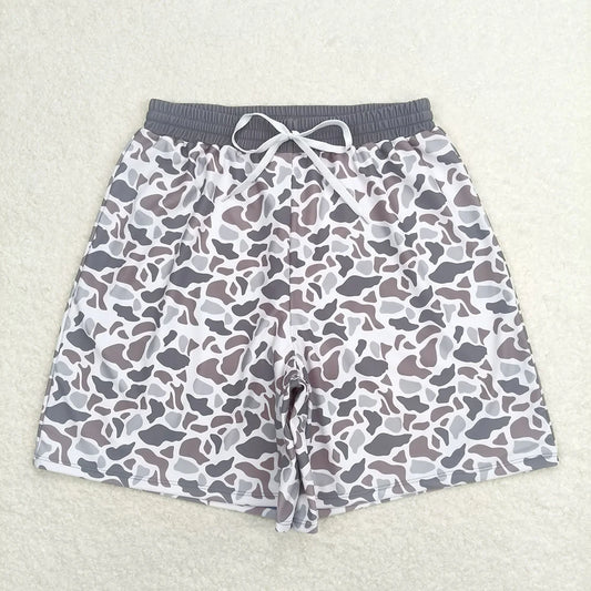 Best Sell RTS Adult Grey Camouflage Bottom Trunk Drawstring Swimwear Shorts for Men