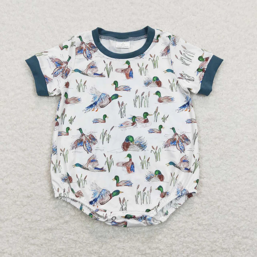 Best Sell RTS Baby Boys Duck Short Sleeve Rompers Cute Print Comfortable Cotton Oneise