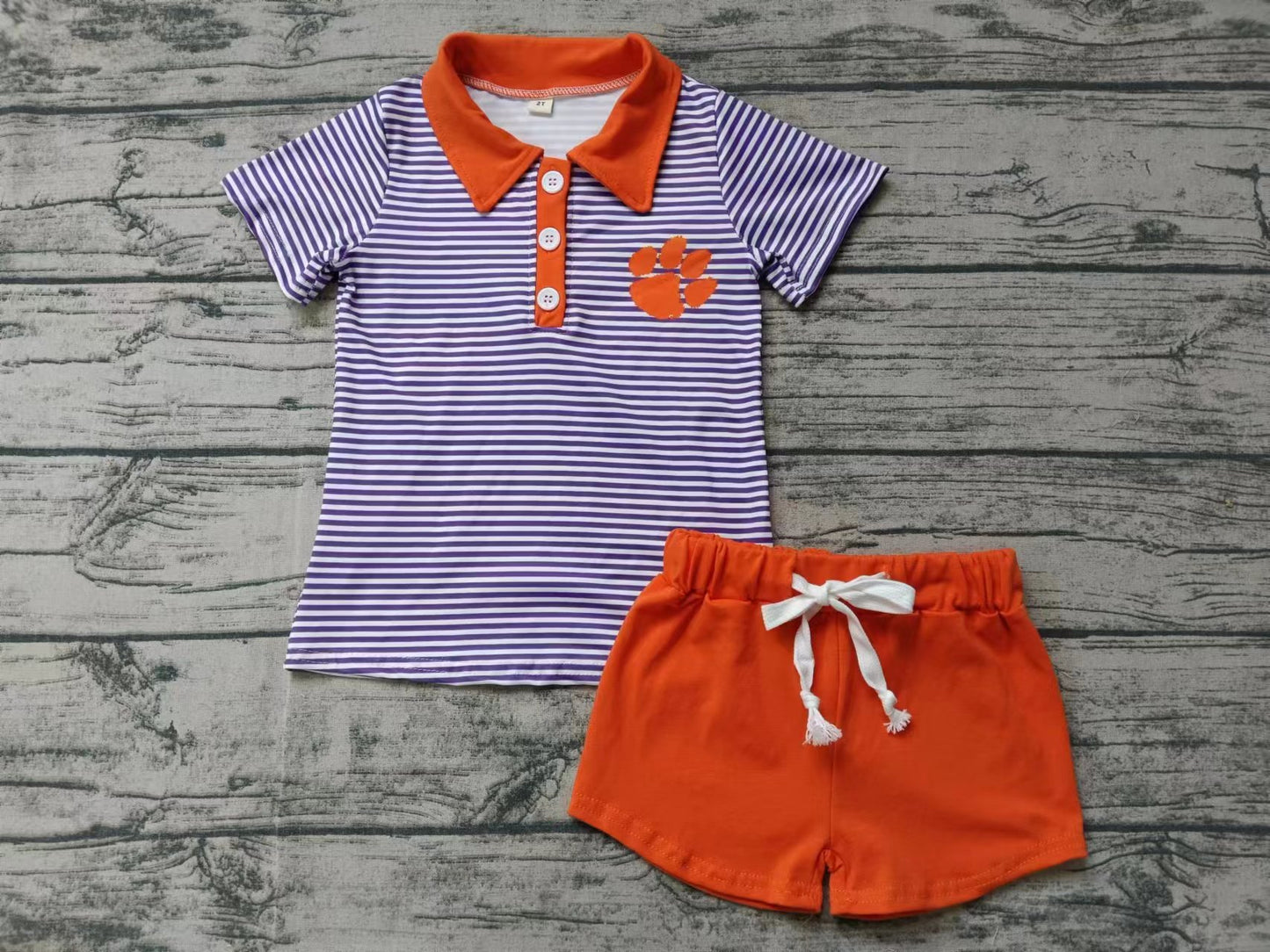 custom moq 3 eta 5weeks  go vols Summer orange short-sleeved shorts suit boys sets
