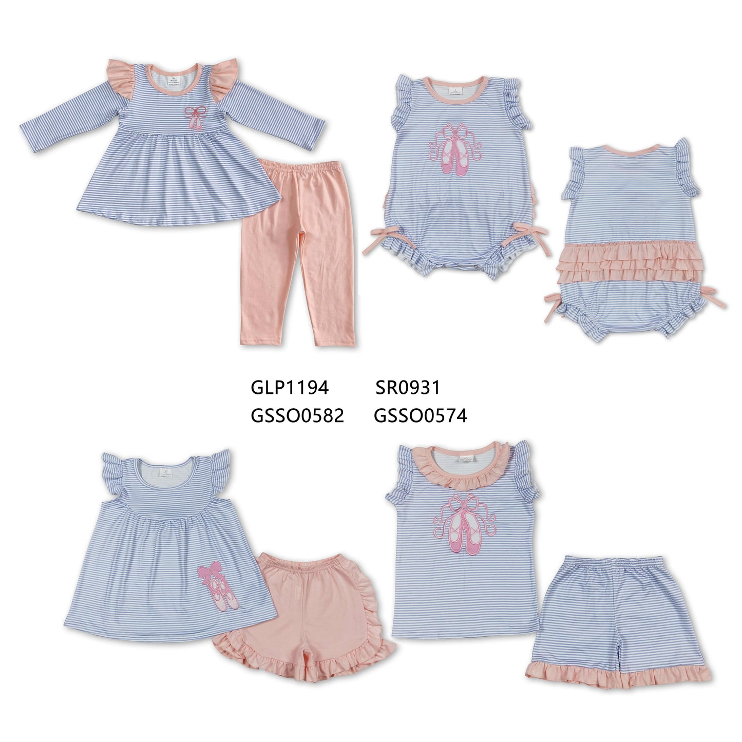 RTS Boys and girls embroidery ballet shoes Short Sleeve Shorts sets dress romper