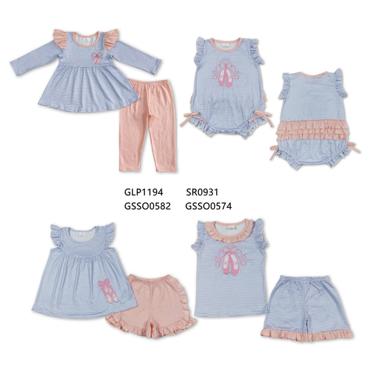 RTS Boys and girls embroidery ballet shoes Short Sleeve Shorts sets dress romper