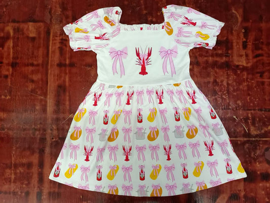 Custom moq 3 eta 6-7weeks baby girl clothes bow lobster short sleeve dress-25.5.10