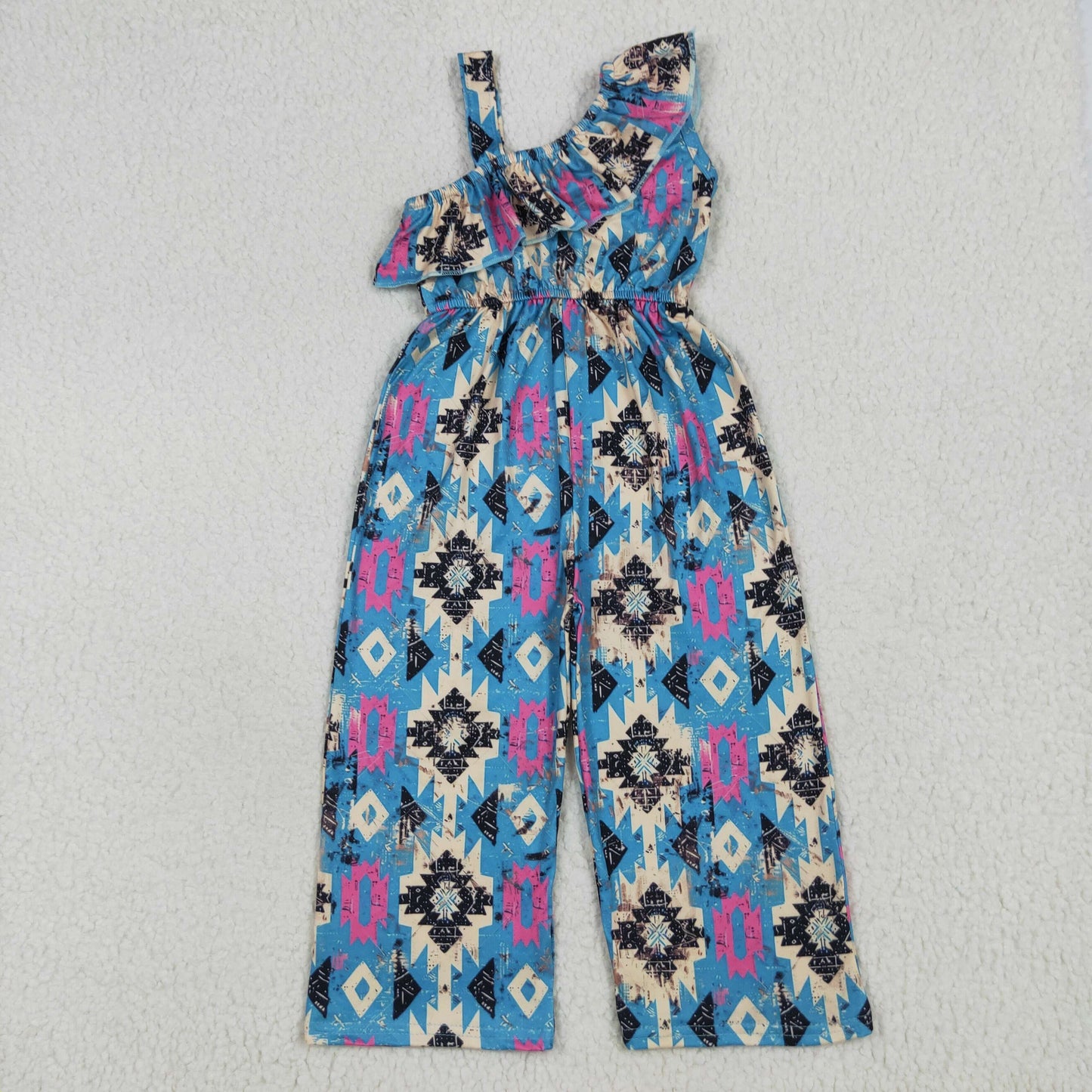 RTS NO MOQ SR1977 Geometric blue suspender jumpsuit