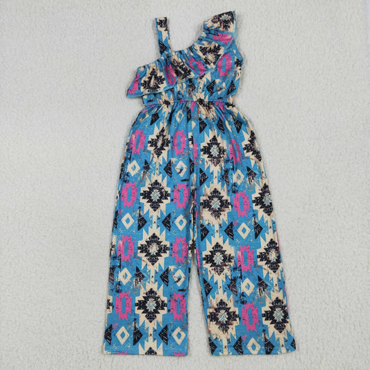 RTS NO MOQ SR1977 Geometric blue suspender jumpsuit