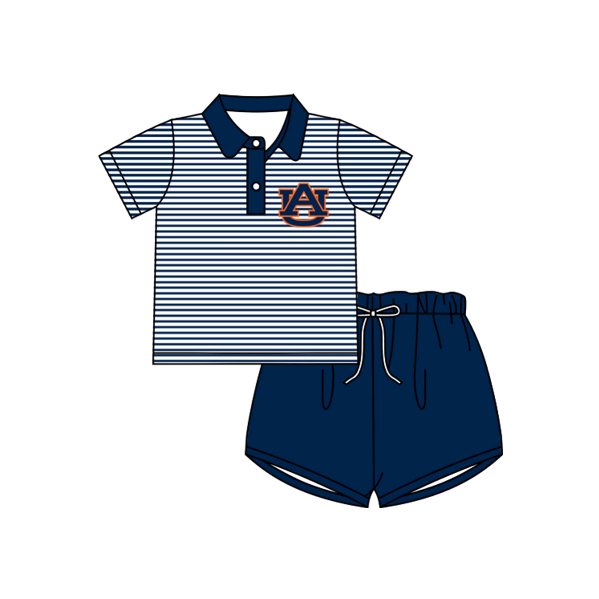 Deadline September 30 custom no moq eta 6-8weeks UA Lettering - Dark Blue Striped Button Short Sleeve - Shorts Set