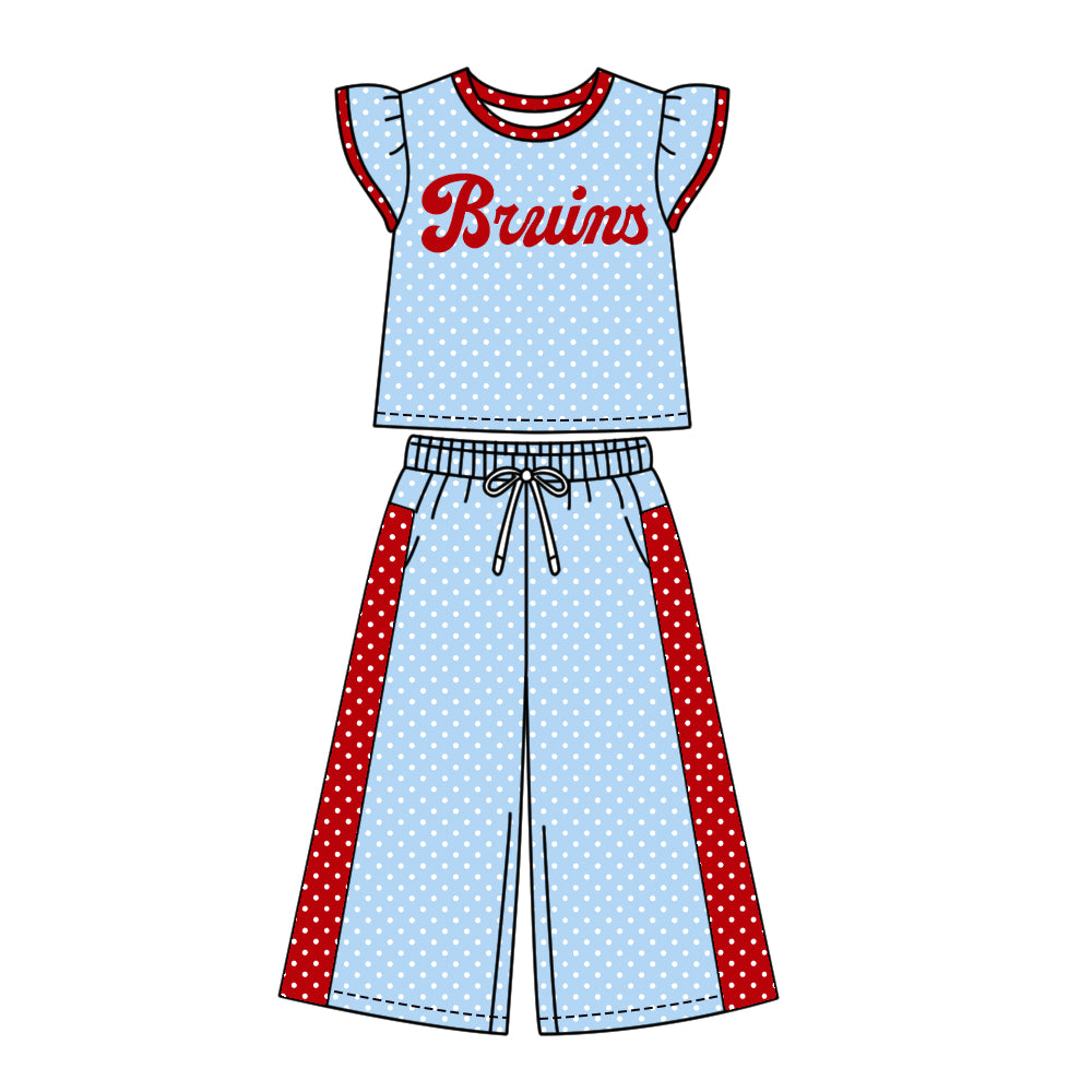 custom moq 5 mix size KLSH01  Baby Girls Letter Print Polka Dot Ruffle Sleeve Top Leg Pant Outfit