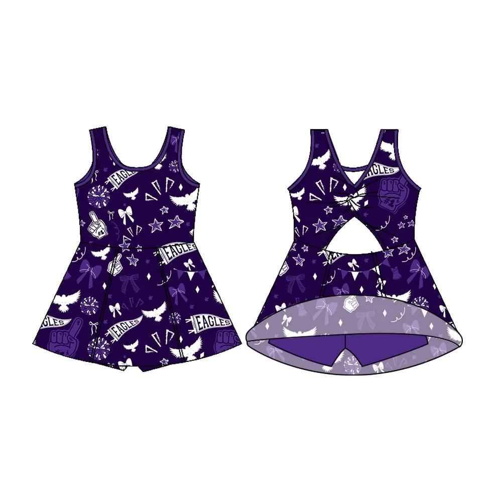 Custom moq 5 each style eta 6-7weeks baby girl clothes team bow purple sleeveless skirts dress-25.7.17