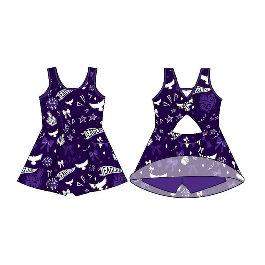 Custom moq 5 each style eta 6-7weeks baby girl clothes team bow purple sleeveless skirts dress-25.7.17