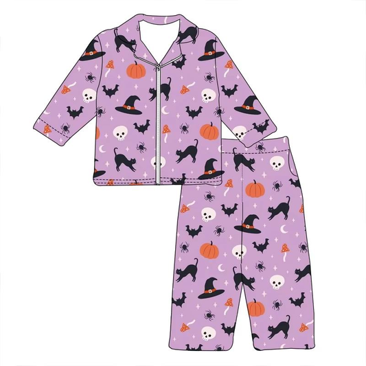 Custom moq 5 each style eta 6-7weeks baby girl clothes bat purple long sleeve pants sets-25.7.28